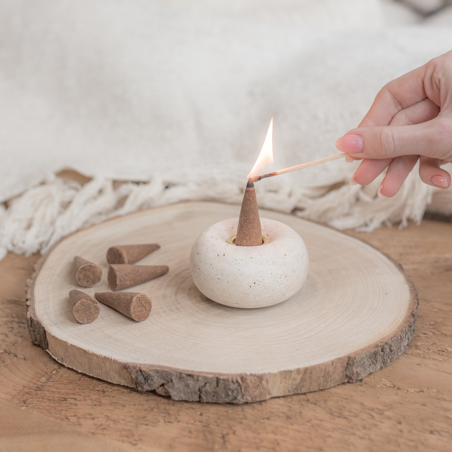 Travertine Incense Cone Burner